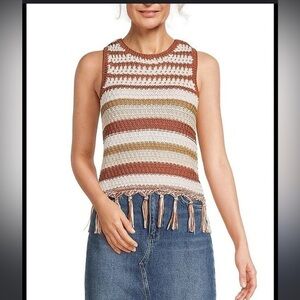 NWT SAM EDELMAN FYNN STRIPED CROCHET TANK TOP - Size Large SKU:91